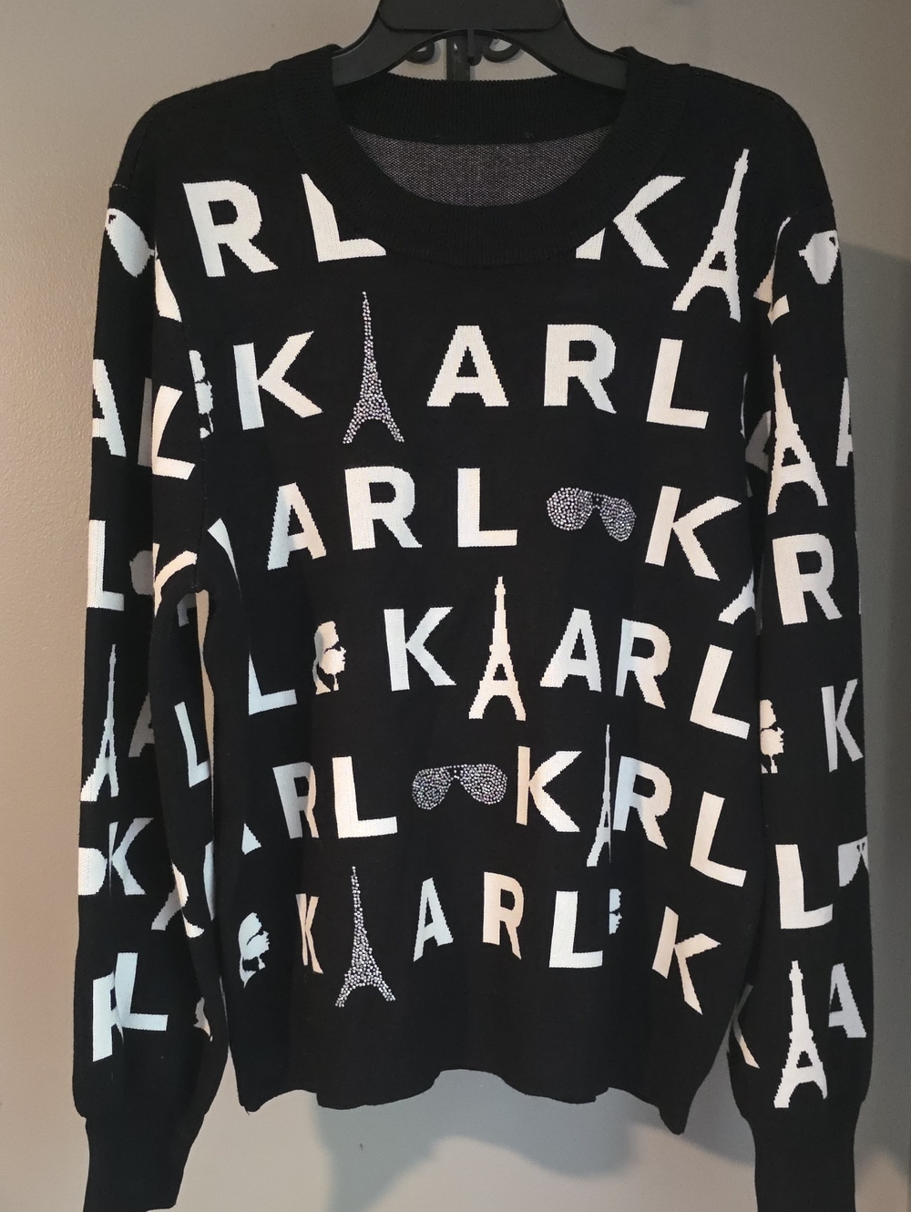 Karl Lagerfeld Black and White Logo Crewneck Sweater